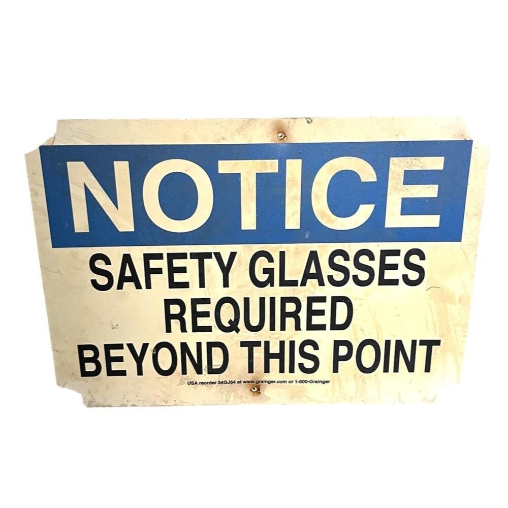 Grainger Notice Safety Glasses Required Plastic Sign Industrial Shop Garage Deco